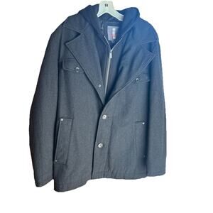 Buffalo Jeans Men’s L Black Peacoat Jacket Zip Hoodie Liner Dark Academia